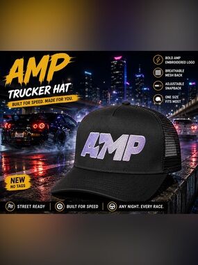 AMP Black Mesh Trucker Snapback  Adjustable Streetwear Hat NWOT